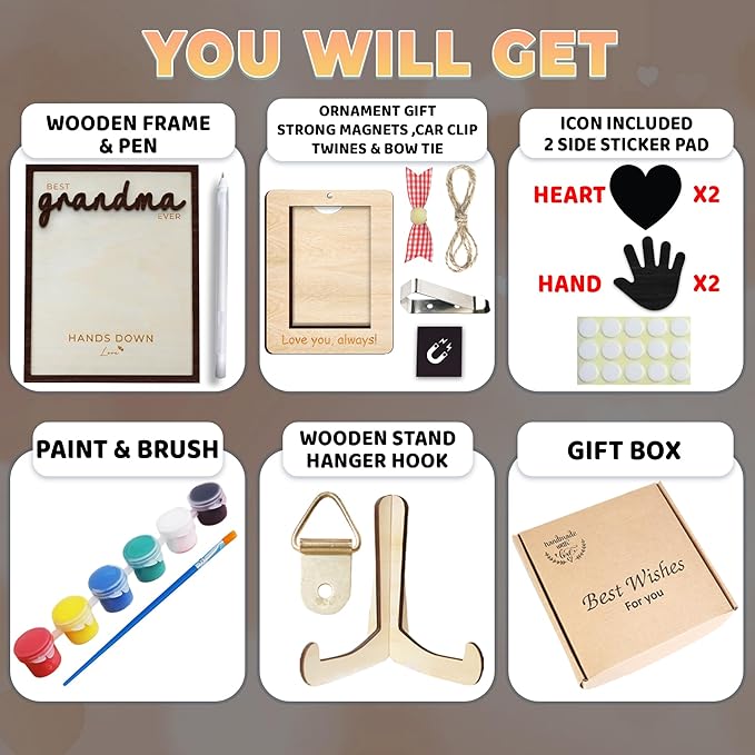 10" Hands Down Best Grandma Ever DIY Handprint Gifts for Grandma with Paints, Craft for Nana from Kids, Family Keepsake Plaque Birthday Gift Mother's Day for Grandmother, Grammy HF620