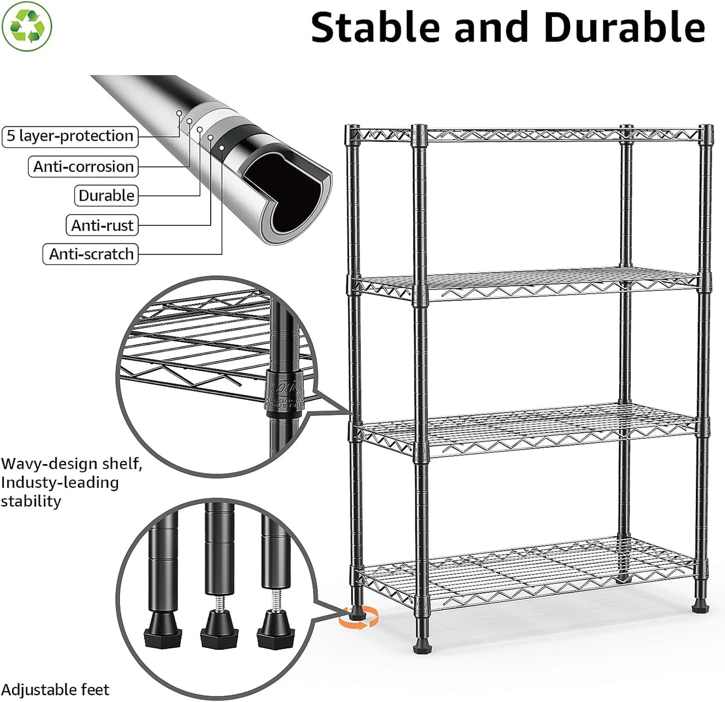 1000 lbs Storage Shelving Steel Heavy Duty 4-Tier Utility Shelving Unit Steel Organizer Wire Rack for Home,Kitchen,Office (13.7" D x 29.5" W x 47.2" H) - NestledHome