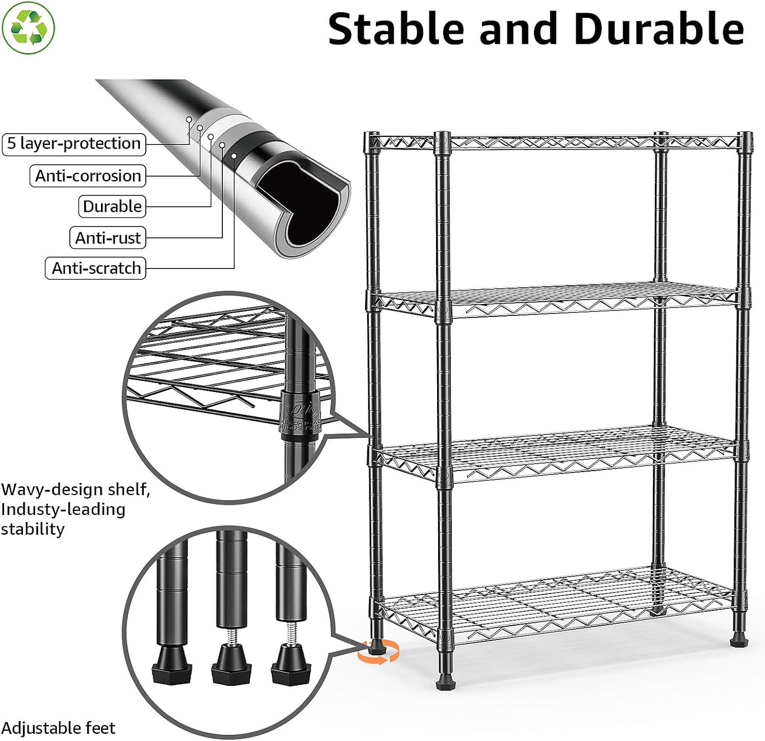 1000 lbs Storage Shelving Steel Heavy Duty 4-Tier Utility Shelving Unit Steel Organizer Wire Rack for Home,Kitchen,Office,Black (13.7" D x 23.6" W x 53.4" H) - NestledHome