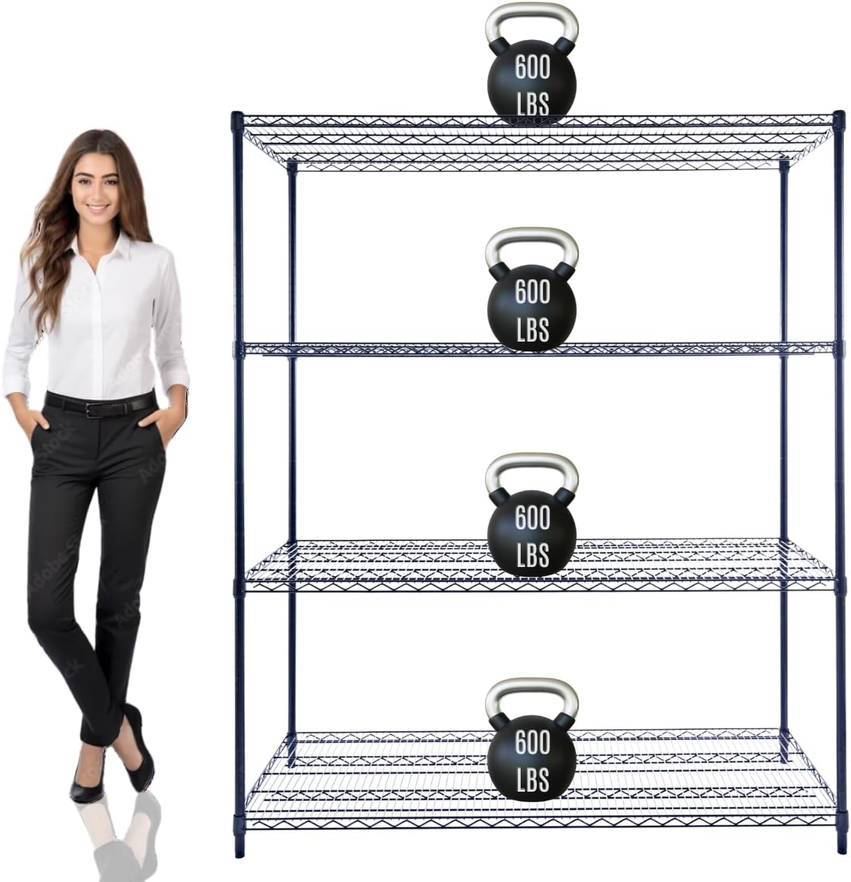 60"x24"x72" PRIME HEAVY DUTY Black 4-Tier Wire Shelving NSF 2400 LBS MAX Capacity Storage Rack for Commercial, School, Home, Garage, Warehouse, Industrial, and Hospital Uses (with Wheels) - NestledHome