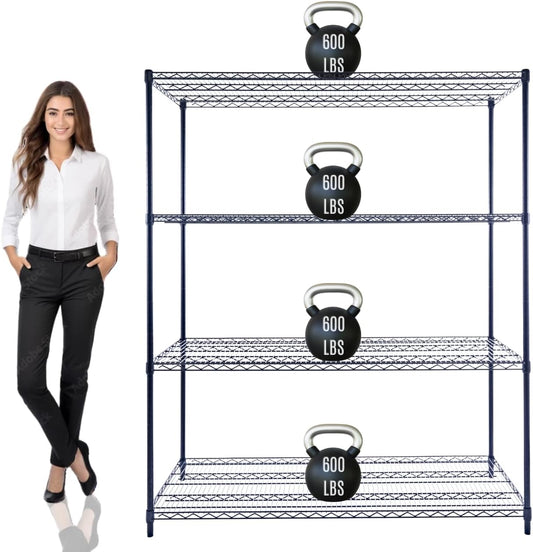 60"x24"x72" PRIME HEAVY DUTY Black 4-Tier Wire Shelving NSF 2400 LBS MAX Capacity Storage Rack for Commercial, School, Home, Garage, Warehouse, Industrial, and Hospital Uses (with Wheels) - NestledHome