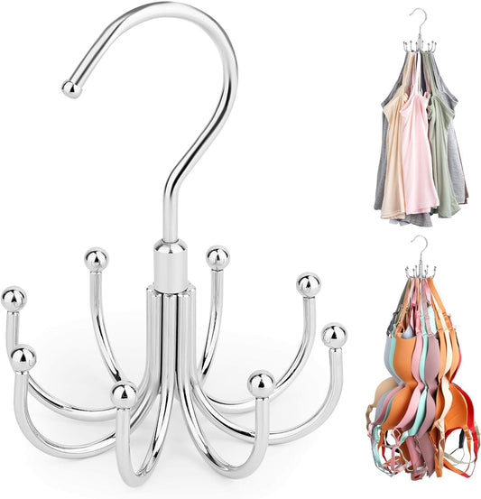 ZEDODIER Tank Top Hanger, Rotatable Bra Organzier for Closet, Max 24 Storage Capacity Sport Bra Holder, Metal Space Saving Closet Organizers and Storage, Silver - NestledHome