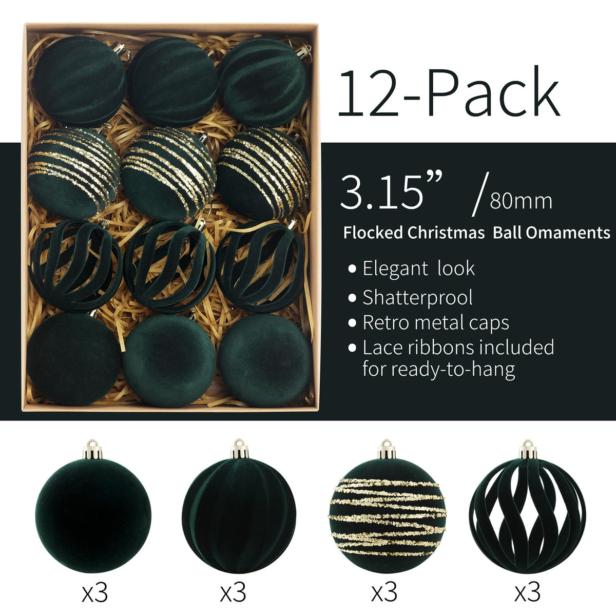 Christmas Ornaments Set of 12 (12 Count)
