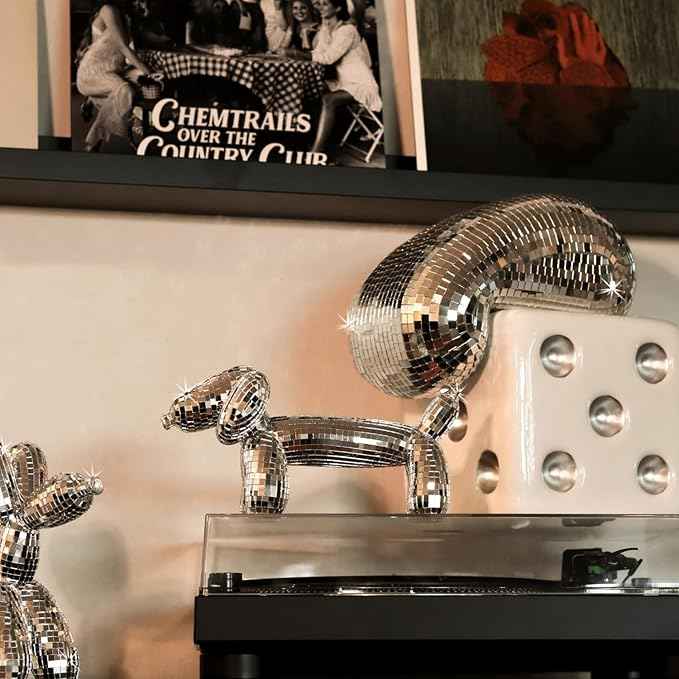 Disco Wiener Dog, Dachshund Decor, Maximalist Balloon Wiener Dog Statue, Aesthetic Disco Ball Home Decor