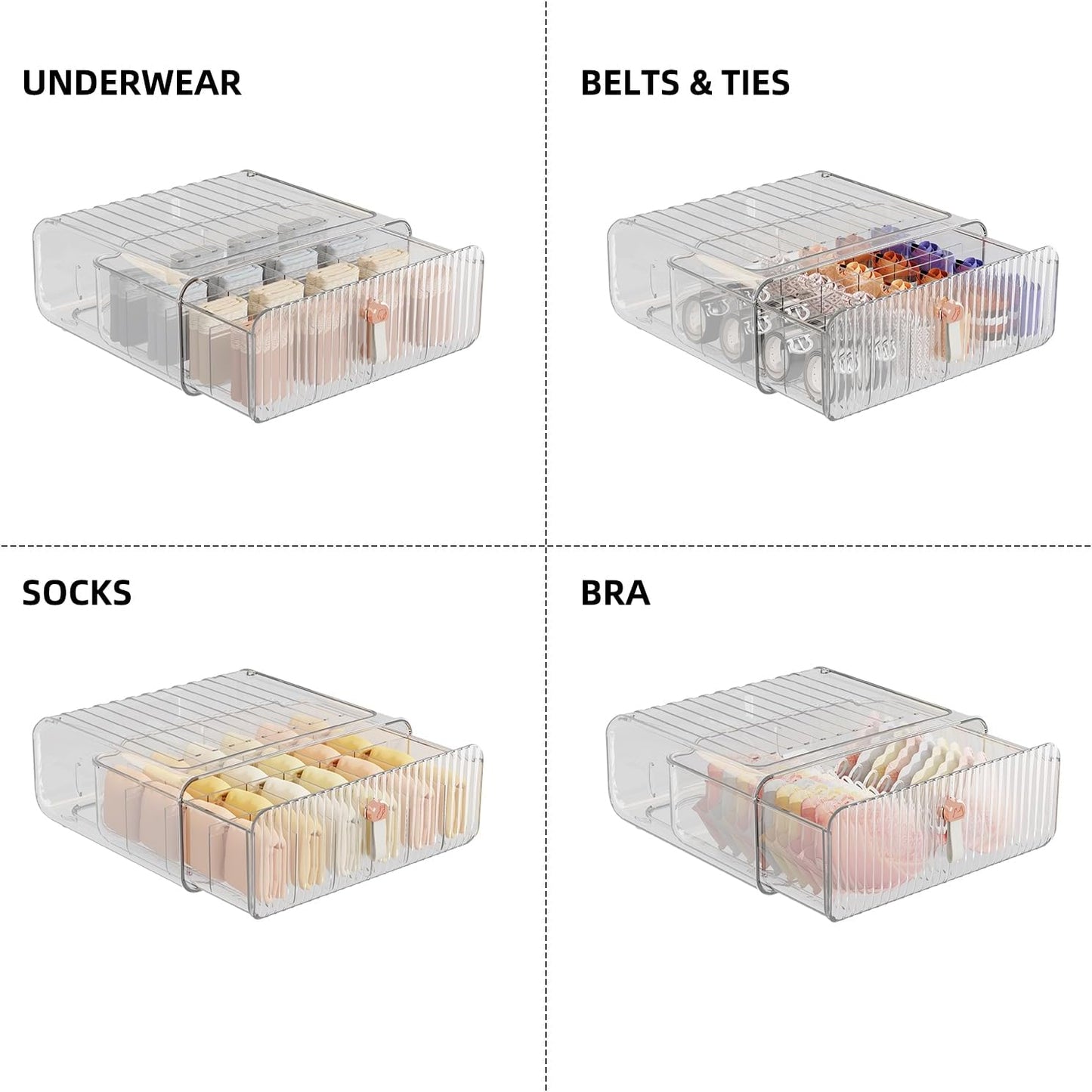 Socks Underwear Drawer Organizer Dividers, 16 Cell Stackable Closet Organizer, Plastic Underwear Drawer Storage for Clothing, Baby Clothes, Bra, Ties, Belts - NestledHome