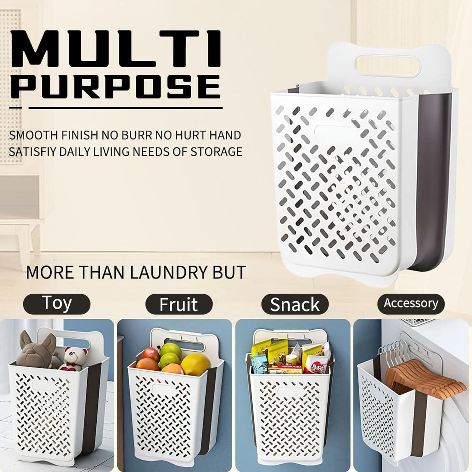 Plastic Collapsible Hanging Laundry Baskets with Carry Handle, Space-Saving Wall Hanging Laundry Basket Durable Tall Folding Plastic Laundry Hamper Waterproof Dirty Clothes Organizer XL+L - NestledHome