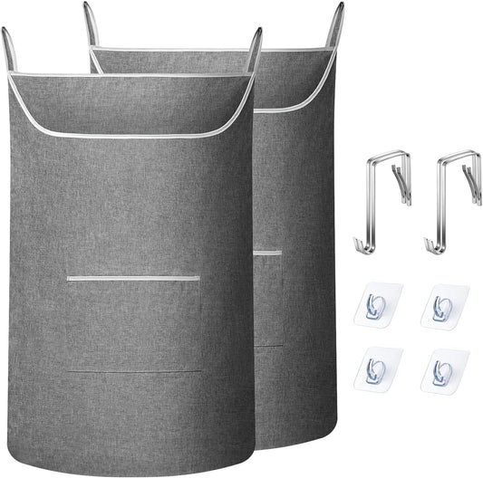 X-Large Door Hanging Hamper Bag,2 Pack Large Capacity Hanging Laundry Hamper Basket with Wide Opening Dirty Clothes Laundry Hamper Storage Bag Size 35X22inch(Grey-2Pack) - NestledHome