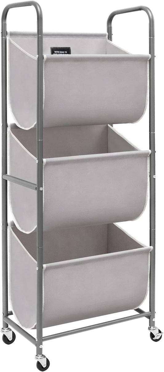 STORAGE MANIAC 120 Liters Vertical Rolling Laundry Hamper, 3 Section Laundry Sorter with Wheels and 2 Breaks, 3-tier Laundry Baskets for Small Space, Dorm, Laundry Room, Closet, Bathroom, Gray 3-tier - NestledHome
