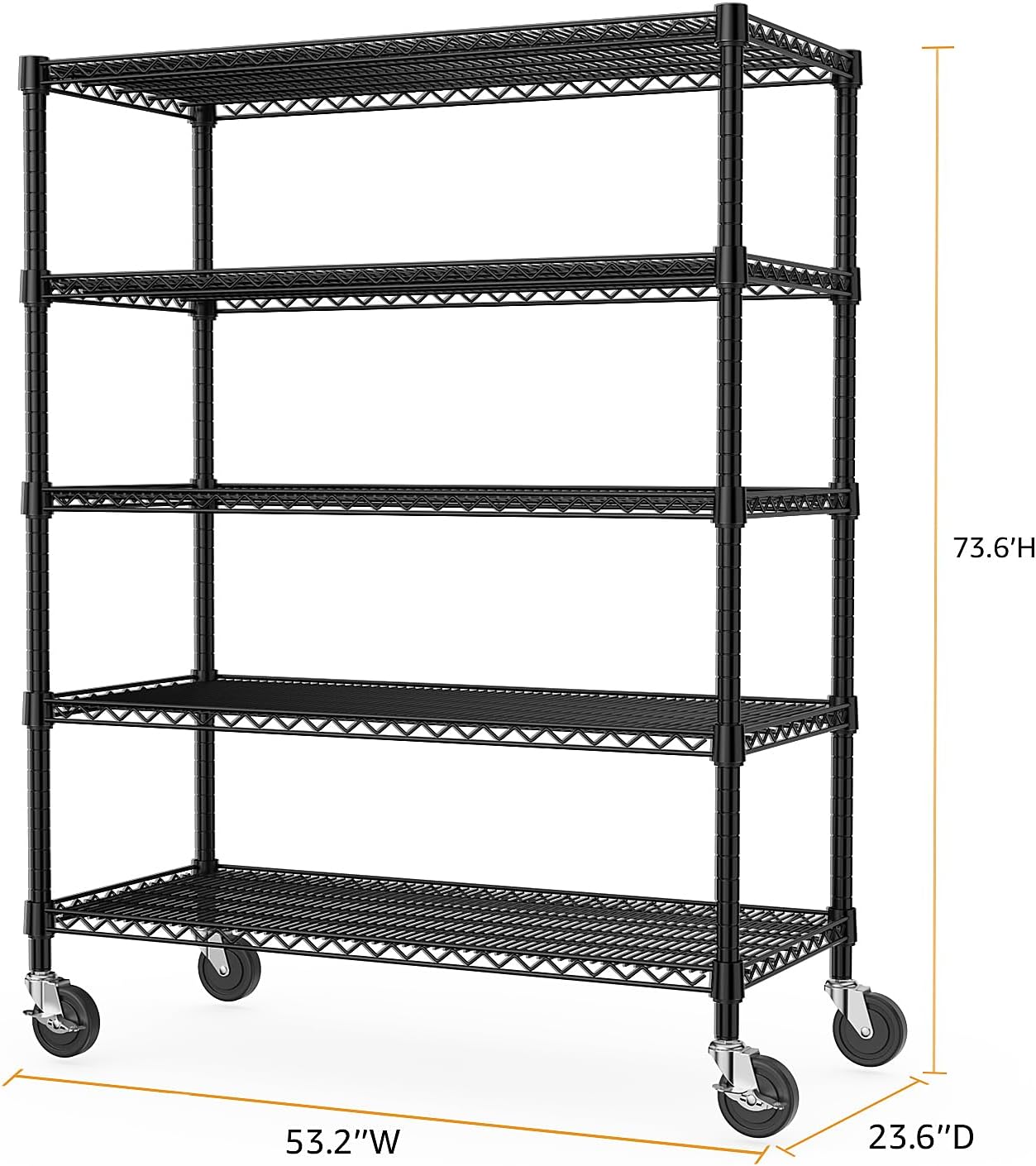 Garage Shelving 5 Tier Industrial Metal Shelving Units for Commercial, Basement, Pantry, Warehouse, School, Black Heavy Duty Easy Assembly 23.6" D x 53.2" W x 73.6" H - NestledHome