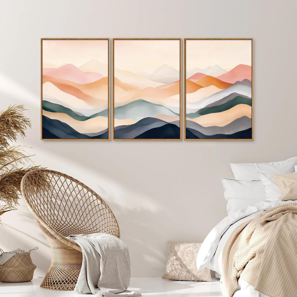 Boho Abstract Mountain Framed Canvas Wall Art