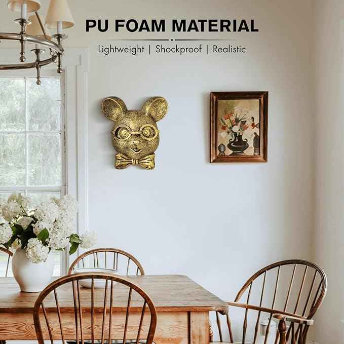 montresor Animal Head Wall Art Sculptures Gold Rat Vintage 3D Wall Decor Art for Whimsigoth Home Wall Decor Lightweight Material Accent Wall Hanging Room Decor for Men Maximalist Decor (Rat)