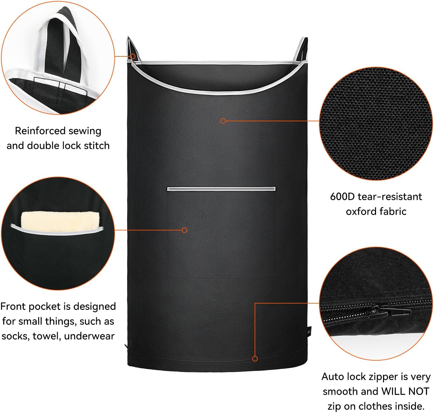 XL Hanging Laundry Hamper, 2PC-Black, Over Door/Wall Mount, Large Capacity, Modern Design, Durable, Waterproof - NestledHome
