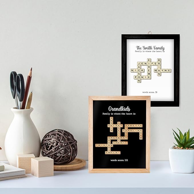 Personalized Crossword Family Name Wall Art Decor Living Room Customized Family Letter Title Name Puzzle for Gift for Lovers, Valentine's Day, Christmas, Birthday, Anniversary Scrabble Wooden Frame