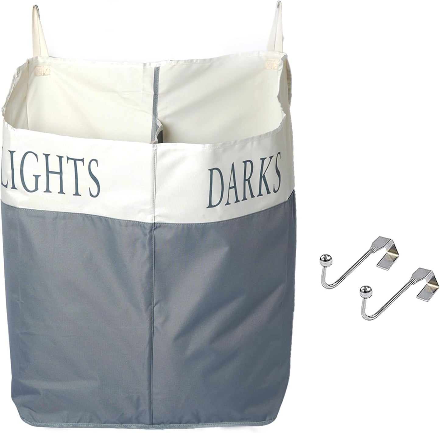 The Fine Living Co. X-Large Two Compartments Hanging Laundry Hamper with Over Door Hooks, Durable Space Saving Laundry Bag Storage with Bottom Zipper, Wide Open Top Dark/Light Compartment(25"x10"x31") - NestledHome