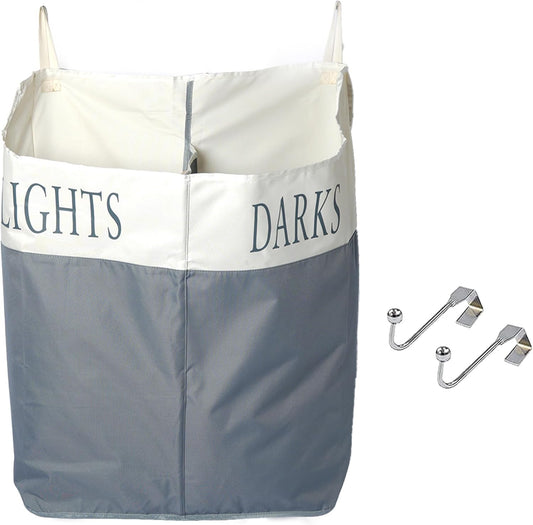 The Fine Living Co. X-Large Two Compartments Hanging Laundry Hamper with Over Door Hooks, Durable Space Saving Laundry Bag Storage with Bottom Zipper, Wide Open Top Dark/Light Compartment(25"x10"x31") - NestledHome