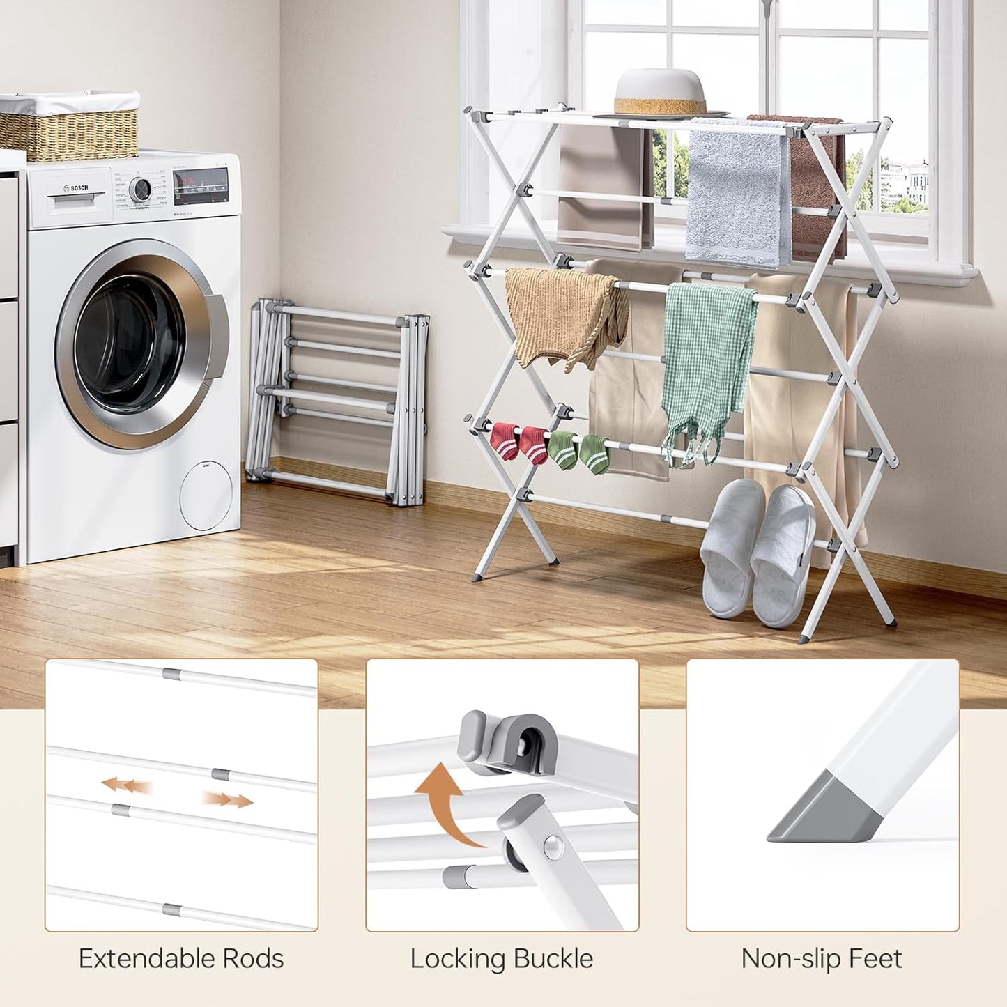 APEXCHASER Drying Rack Clothing, Clothes Drying Rack Foldable, Laundry Drying Rack Expandable, Small Clothe Hanger for Baby Clothes Towels Bibs, Socks, Clothes Airer for Indoor & Outdoor Use, White - NestledHome