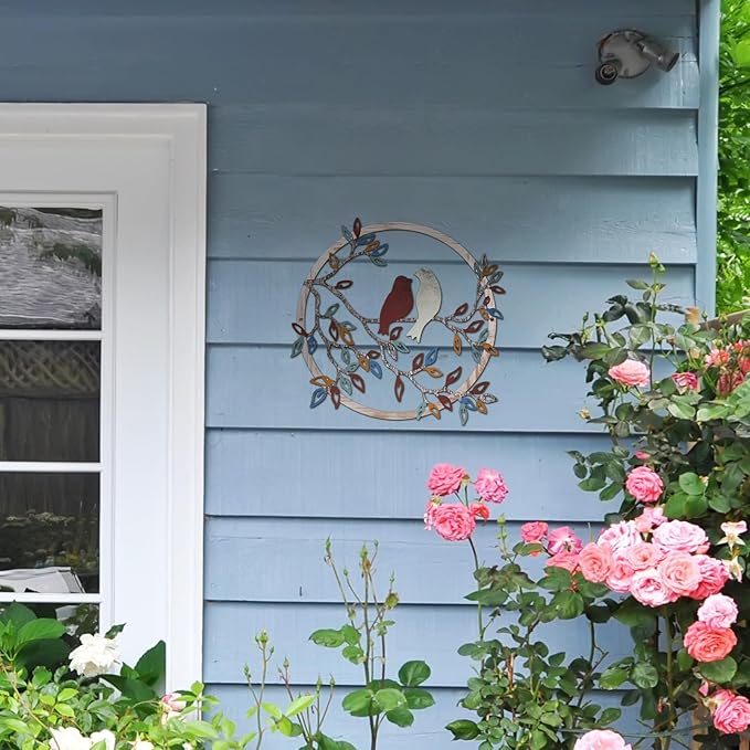 Ferraycle Metal Wall Art Bird on Tree Branch Silhouette Bird Art Decor for Living Room Garden Bedroom Office Home Wall Housewarming Party Decor(Vintage Color)