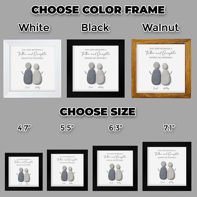 Personalized Father and Daughter Pebble Art Frame, Custom Natural Stone Artwork Keepsake for Dad, Handmade Daddy Birthday or Appreciation Gift from Daughter, Meaningful Father’s Day Wall Décor