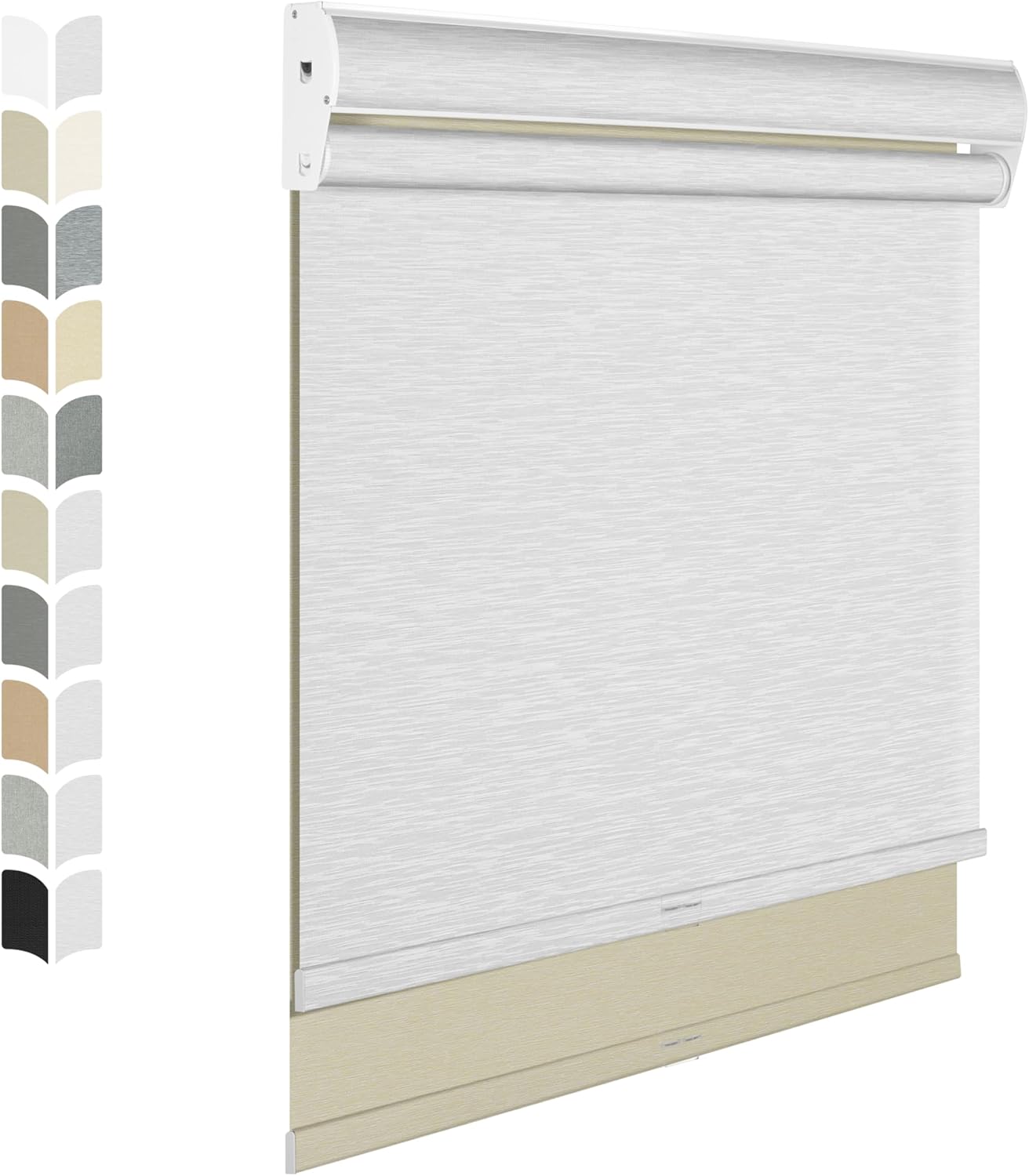 BERISSA Cordless Dual Roller Shades with Cassette Valance, Double Window Shades - Blackout and Light Filtering, Day and Night for Home Office and Door. Beige and White. 62 W x 72" H