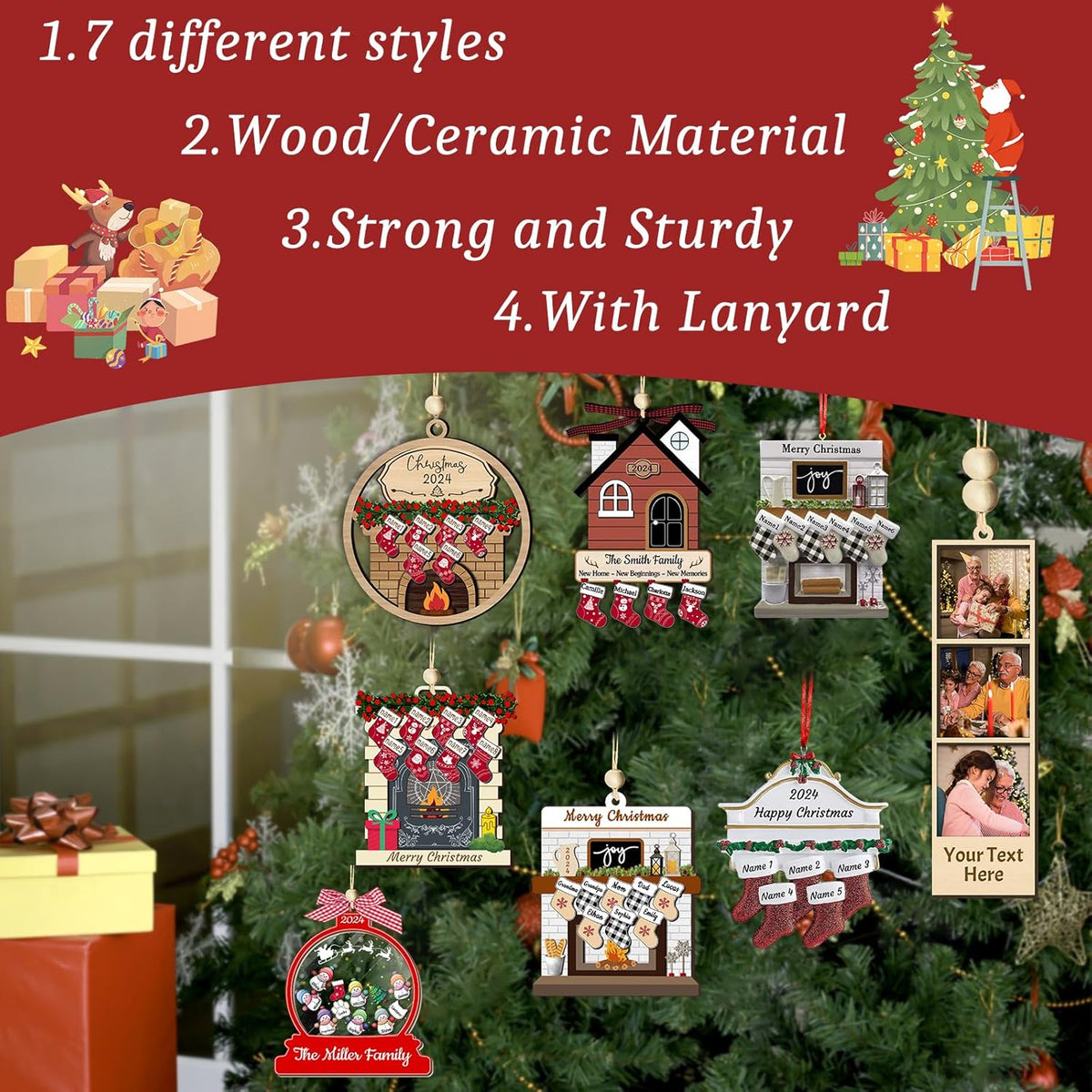 Personalized Christmas Ornaments with Photo Names Custom Family Ornament Customized Xmas Tree Hanging Wood Decoration Gift Snow Globe