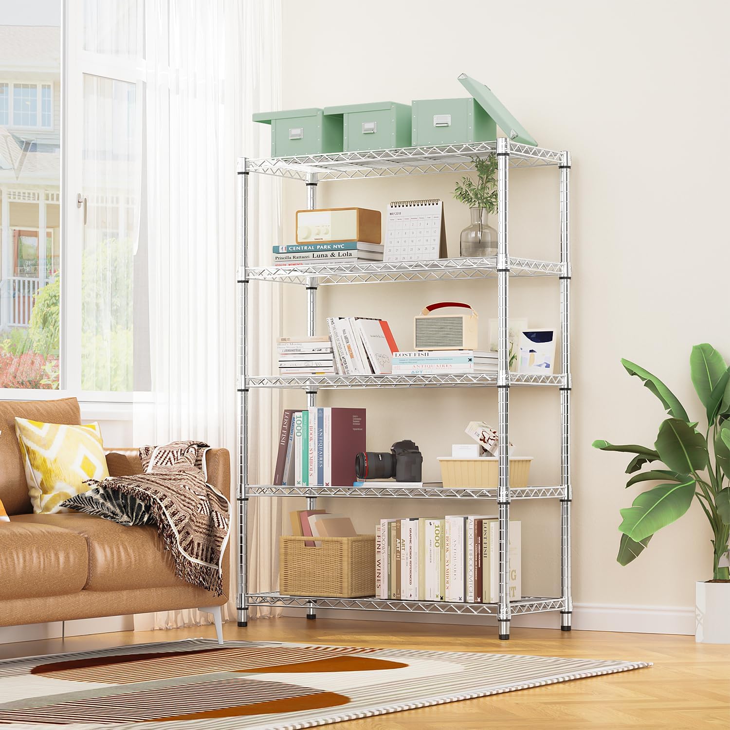 1750 LBS Storage Shelves 5-Tier Utility Shelving Unit Steel Organizer Wire Rack for Home,Kitchen,Office,Garage, Capacity 17.7" D x 47.2" W x 72.3" H - NestledHome