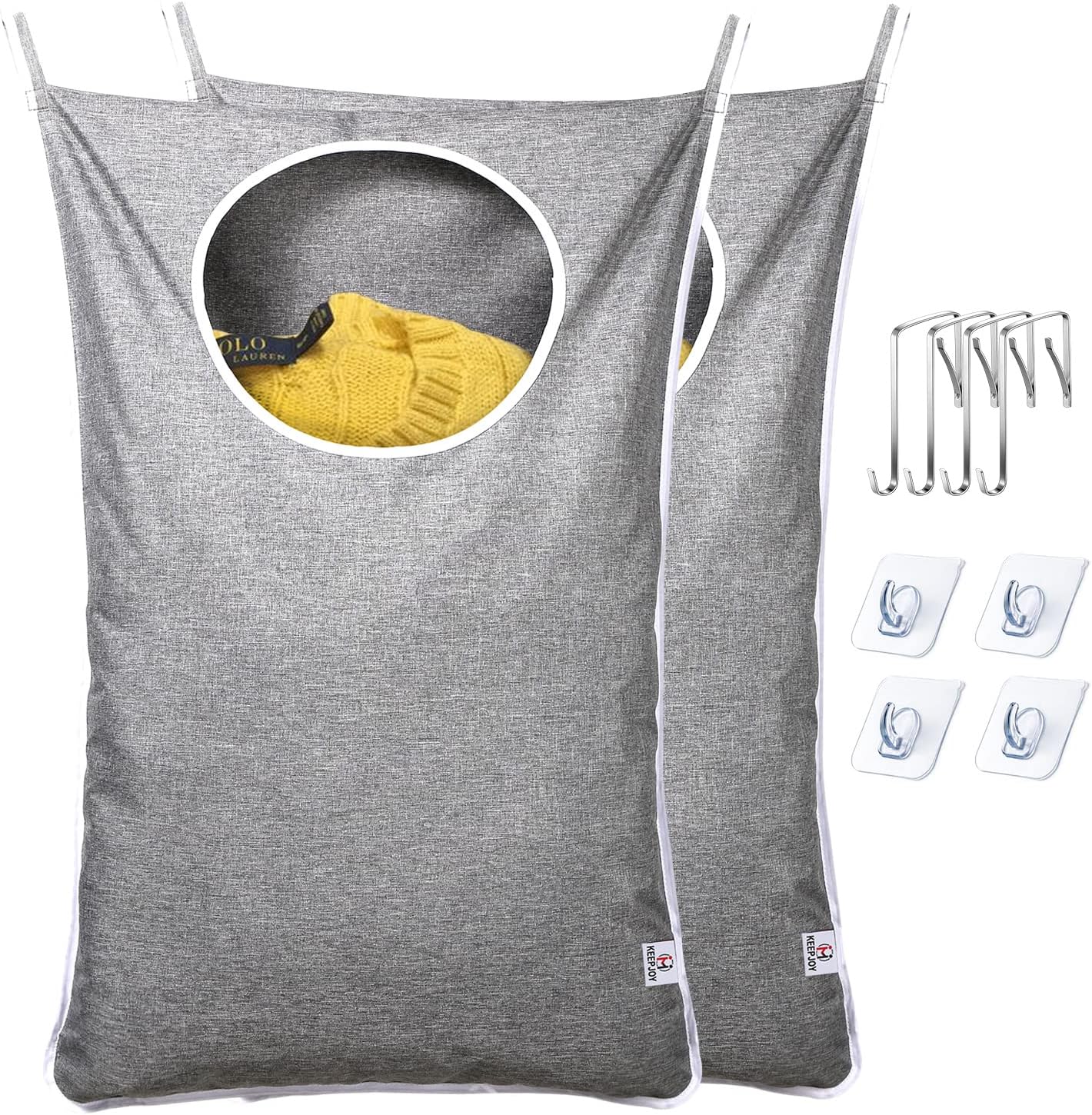 KEEPJOY Saves Space Door-Hanging Laundry Bag,Door Hanging Laundry Hamper with 2 Different Types of Hooks, Oxford Fabric Hanging Laundry Basket for Clothes Size 30"X20" -2 Pack Gray - NestledHome