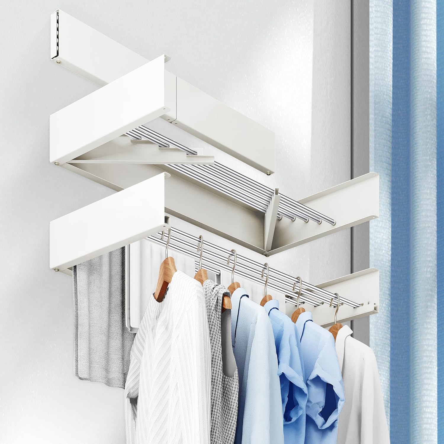Drying Rack Clothing,Clothes Drying Rack Wall Mounted,Collapsible Hanging Racks for Laundry,Laundry Drying Rack,Wall Mounted Clothes Rack(31.5"-White) (White, 31.5 Inch) - NestledHome