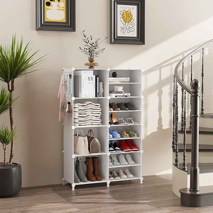 AWTATOS Closet Organizer 8 Cube Storage Shelves Closet Clothes Organizers and Storage Stackable Cubby Shelving for Closet Bedroom Living Room Office White