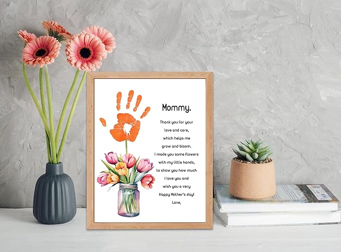 Tulips Flower Handprint Craft DIY Kit, 10 Bulk Personalized Mothers Day Cards, 8.5x11 Inch DIY Handprint Keepsake Art for Classroom Family Party Supplies, Mothers Day Gifts for Wife, New Mom, Mommy
