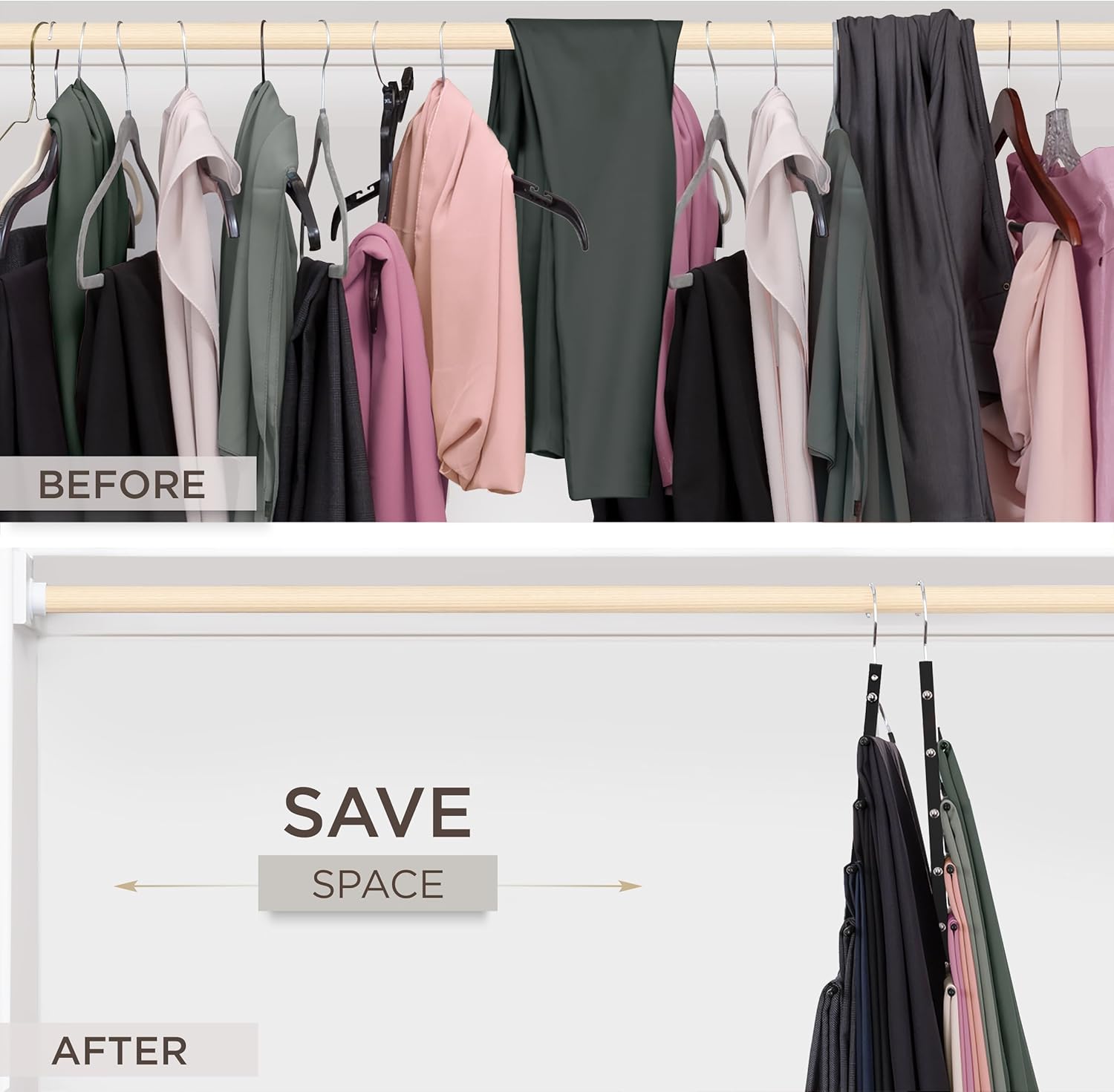 MORALVE Pants Hangers Space Saving - European Beechwood Scarf and Jean Hangers - Closet Organizer and Space Saver Pant Rack, Leggings Hanger, and Scarf Holder with 360° Swivel Hook (1 Pack) - NestledHome