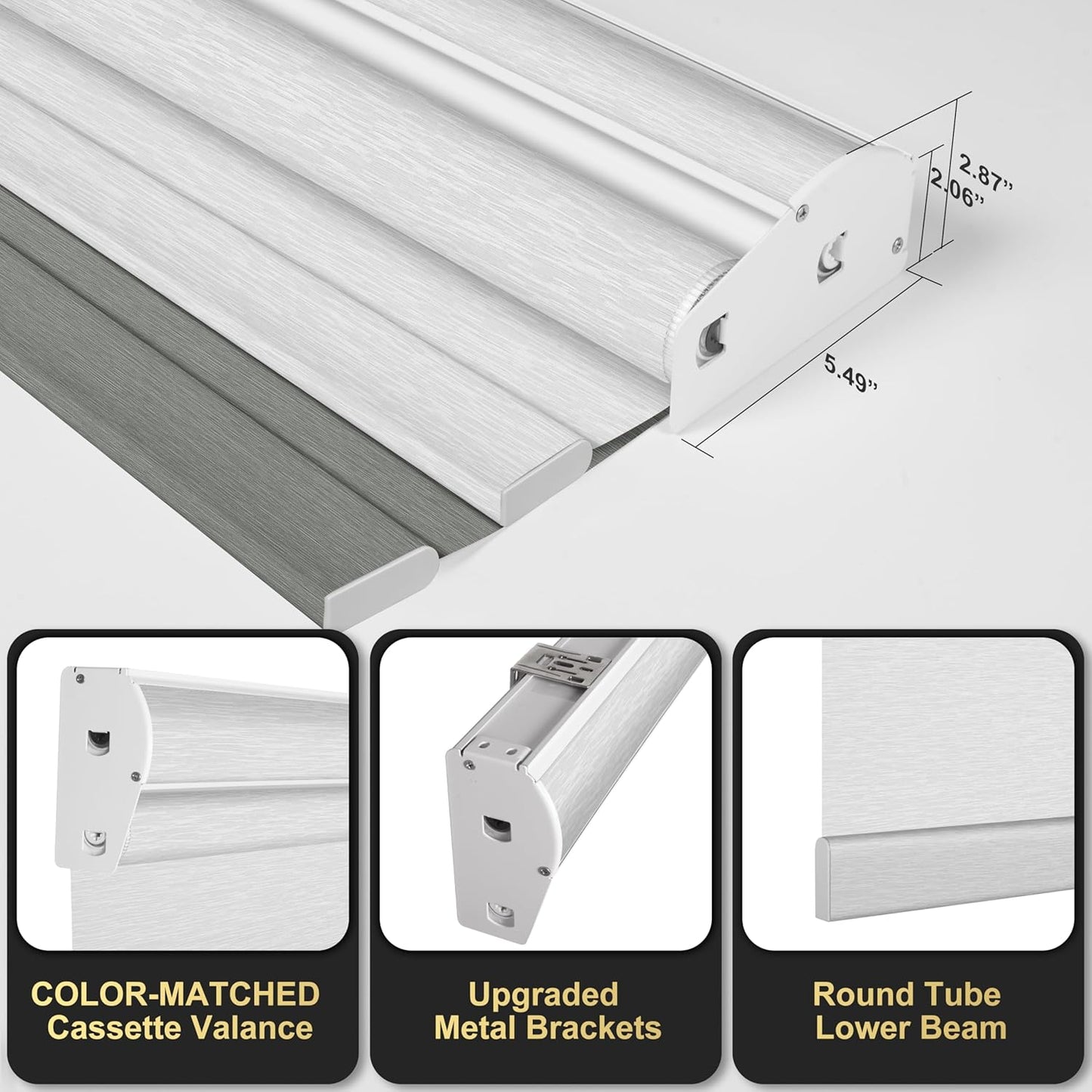 BERISSA Cordless Dual Roller Shades With Cassette Valance, Blackout and Light Filtering, Day and Night for Home Office Door - Grey and White, 35 W x 72" H