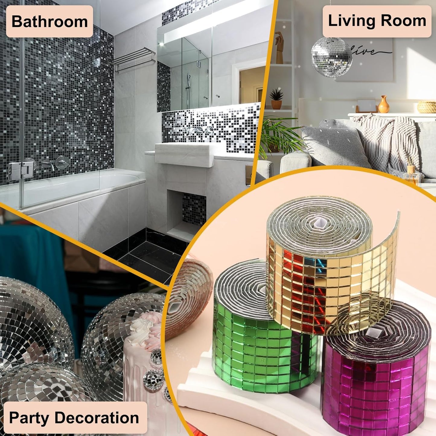PATIKIL 5x5mm Self Adhesive Mirrors Mosaic Tiles, 3600 Pcs Square Mini Glass Mosaic Disco Tile Sticker for DIY Craft Disco Ball Party Decoration, Red