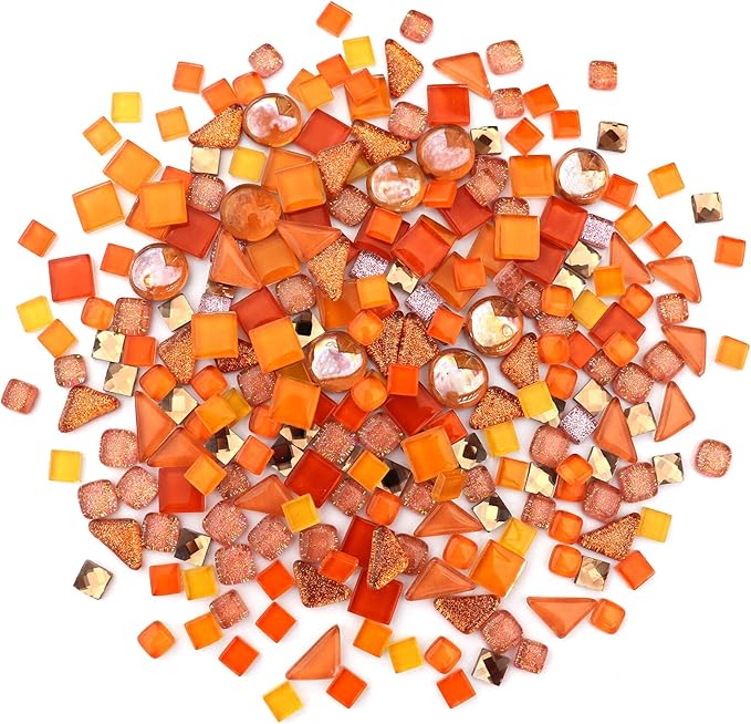 LITMIND 1.1LB Orange Mixed Irregular Crystal Glass Mosaic Tiles for Crafts - Perfect for Mosaic Art Projects, Puzzles, and Home Décor