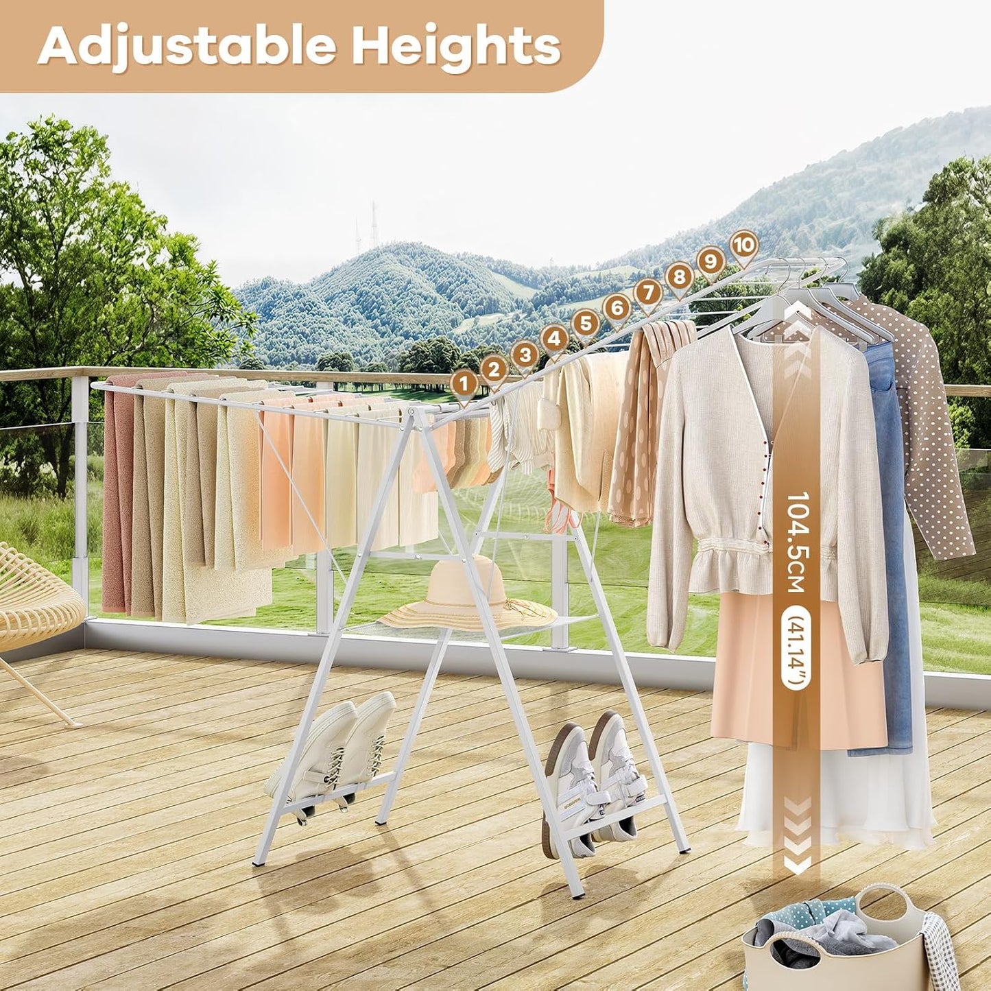 APEXCHASER Drying Rack for Clothing Foldable, Metal Laundry Rack Collapsible, Ultra Thin Gullwing Clothes Airer with Adjustable Height for Towel Baby Clothes Indoor Outdoor Laundry Room, White - NestledHome