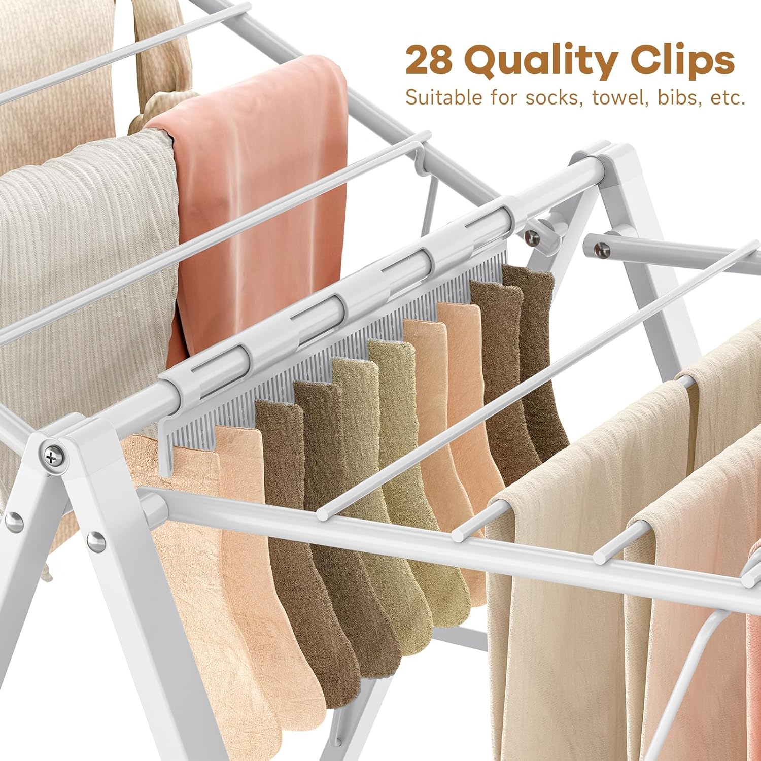 APEXCHASER Drying Rack for Clothing Foldable, Metal Laundry Rack Collapsible, Ultra Thin Gullwing Clothes Airer with Adjustable Height for Towel Baby Clothes Indoor Outdoor Laundry Room, White - NestledHome