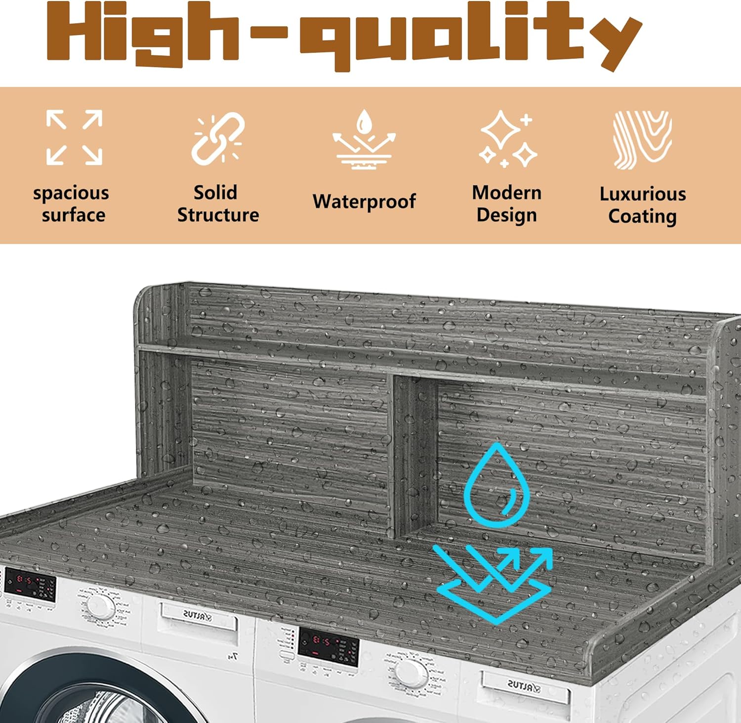 Royxen 2-Tier Washer Dryer Countertop,19.5"H Wood Washer and Dryer Topper with Shelf,Laundry Countertop Over Washer and Dryer, Universal Fit for Laundry Room Organization (Eucalyptus, 54"W X 27.5"D) - NestledHome