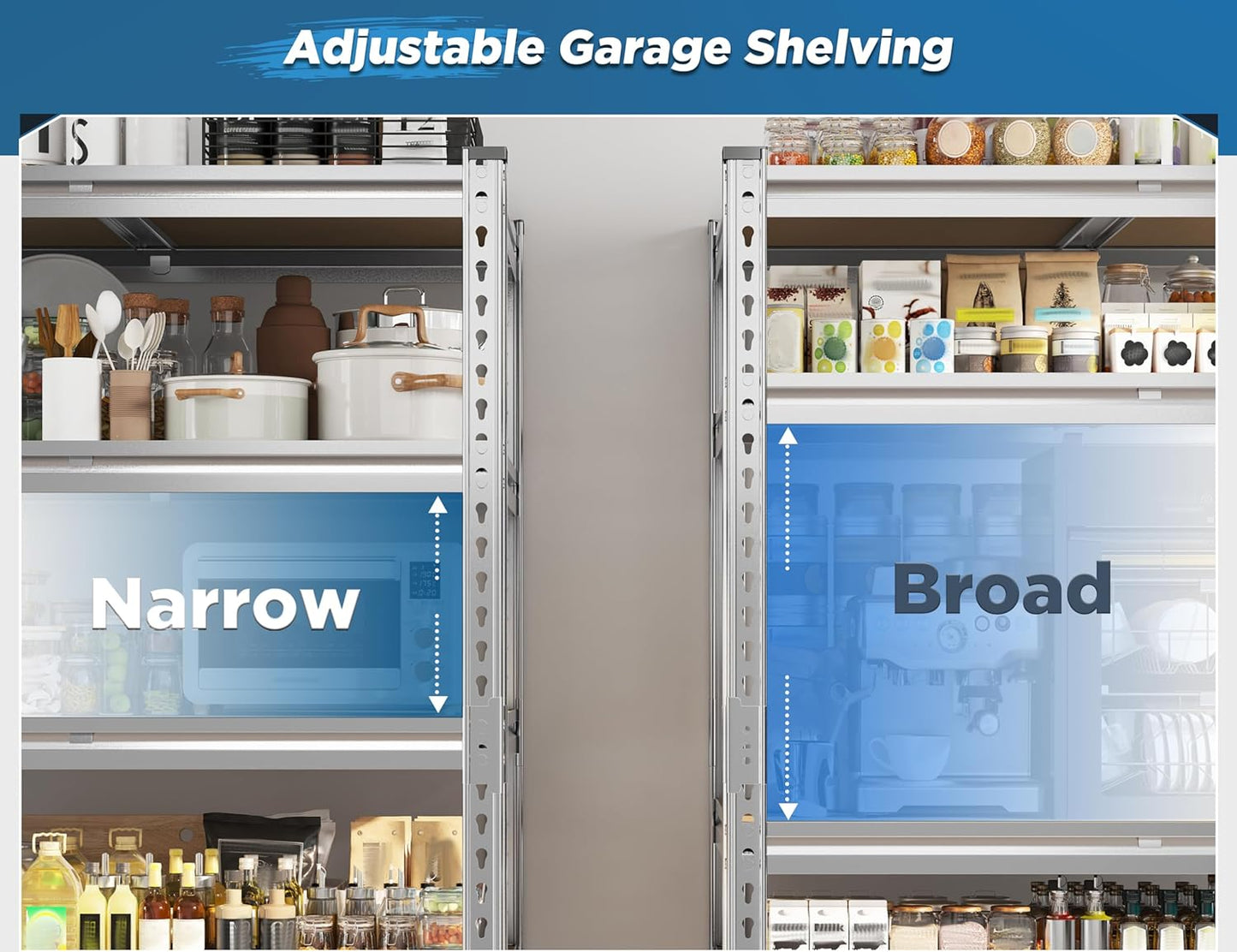 REIBII Garage Shelving, 5 Tier Storage Shelves Load 3020LBS, Adjustable Garage Shelving Heavy Duty, Metal Shelves Unit for Basement, Warehouse, 48" W x 72" H x 24" D, Galvanized - NestledHome