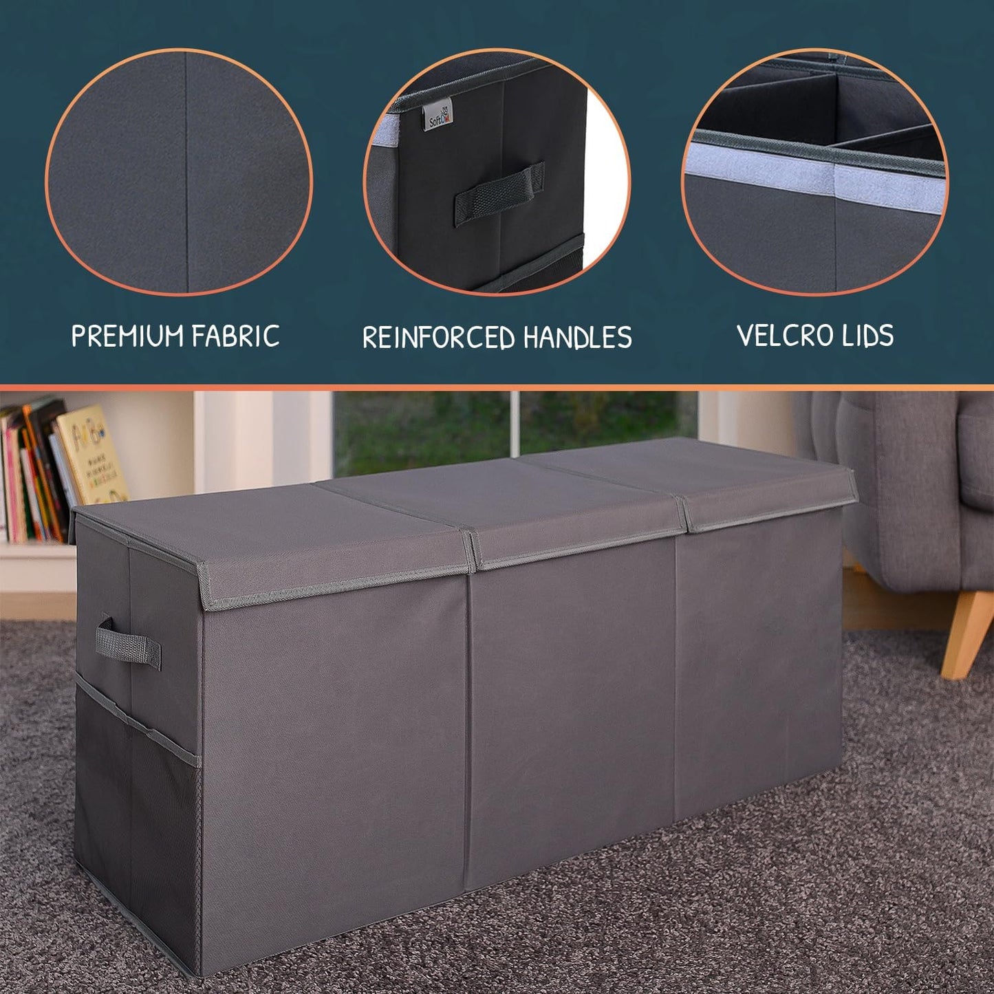 Extra Large Toy Storage Organizer with Lid - Sturdy, Collapsible Toy Chest Storage Box Design - Toys Bin with Dividers for Kids, Nursery, Bedroom, Playroom 37"x16"x14" - NestledHome