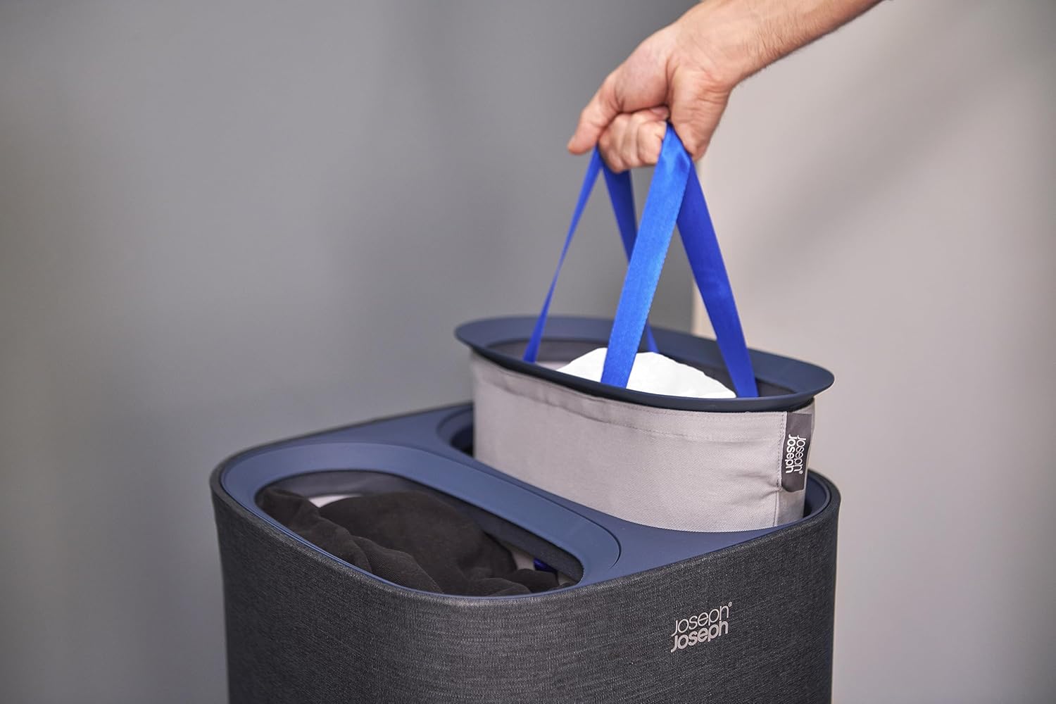 Joseph Joseph Tota 60 liter/15.8 gallon Laundry Hamper Separation Basket with lid, 2 Removable Washing Bags with Handles- Carbon Black - NestledHome