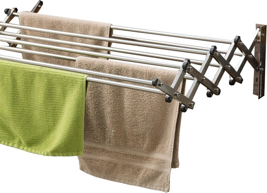 AERO W Racks Stainless Steel Wall Mounted Collapsible Laundry Clothes Drying Rack 60 Pound Capacity 22.5 Linear Ft - NestledHome