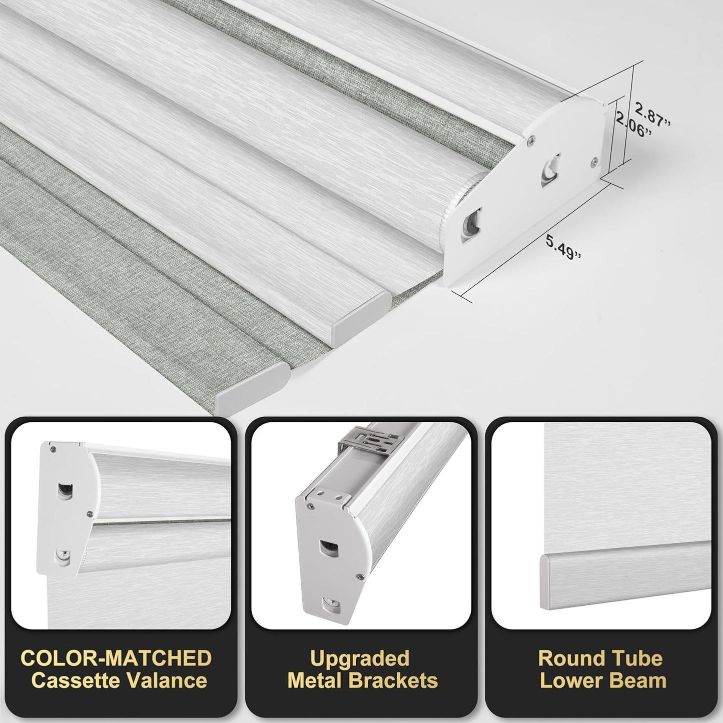 BERISSA Cordless Dual Roller Shades with Cassette Valance, Double Window Shades - Blackout and Light Filtering, Day and Night for Home Office Door. Linen Grey and White. 53 W x 80" H