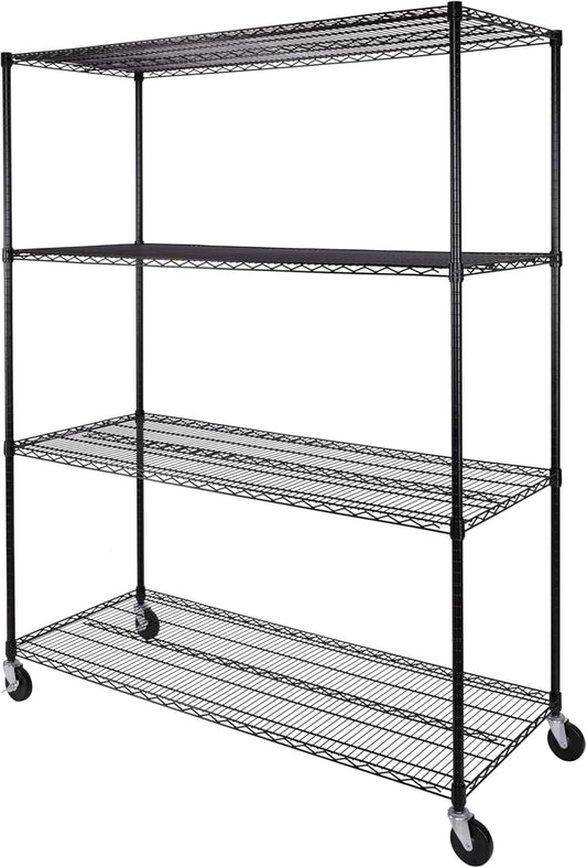 Seville Classics UltraDurable Heavy Duty NSF Solid Steel Wire Rack Storage Unit, Organizer for Garage, Warehouse, Office, Restaurant, Classroom, Kitchen, Black, 4-Tier Shelving, 60" W x 24" D - NestledHome