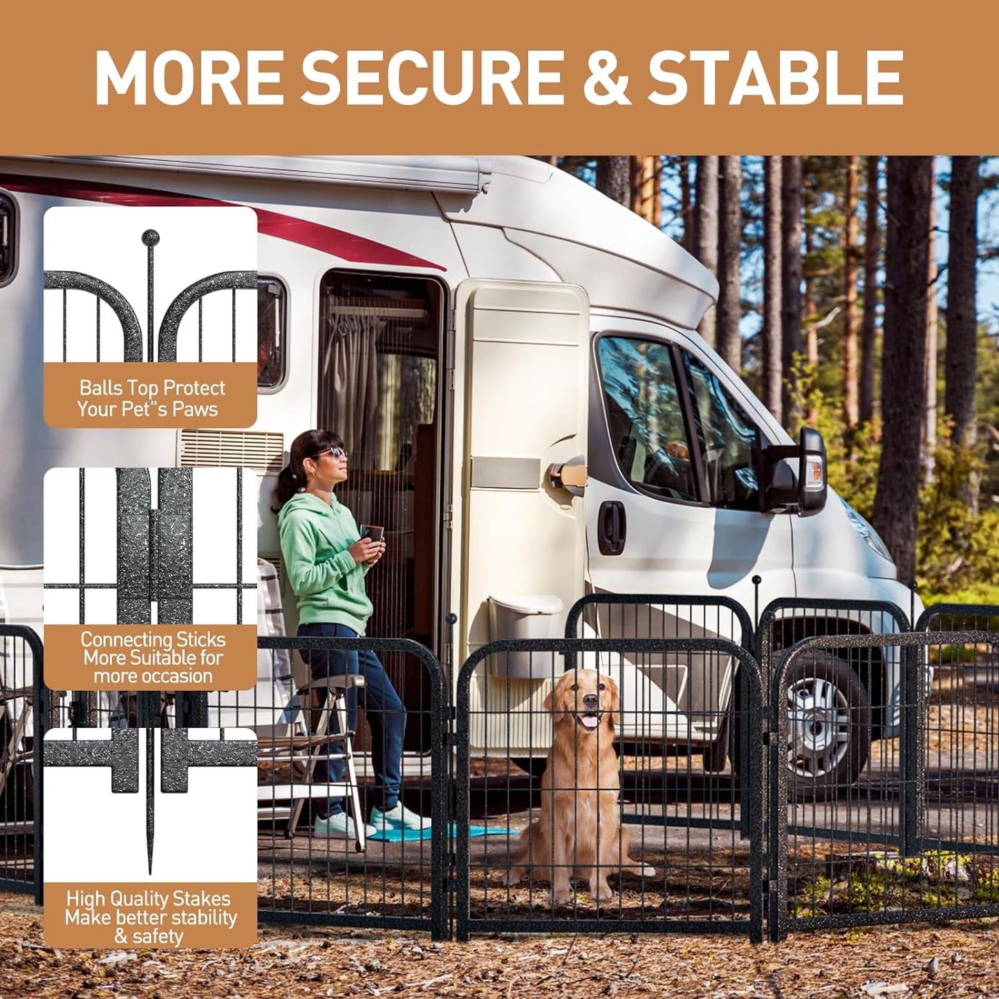Metal Dog Playpen, 24 Inch Height 8 Panels, Ideal Dog Fence for Large/Medium/Small Dogs Indoor & Outdoor Bliss, Perfect Dog Pen for Camping, Yard, and RV | Black-Silver