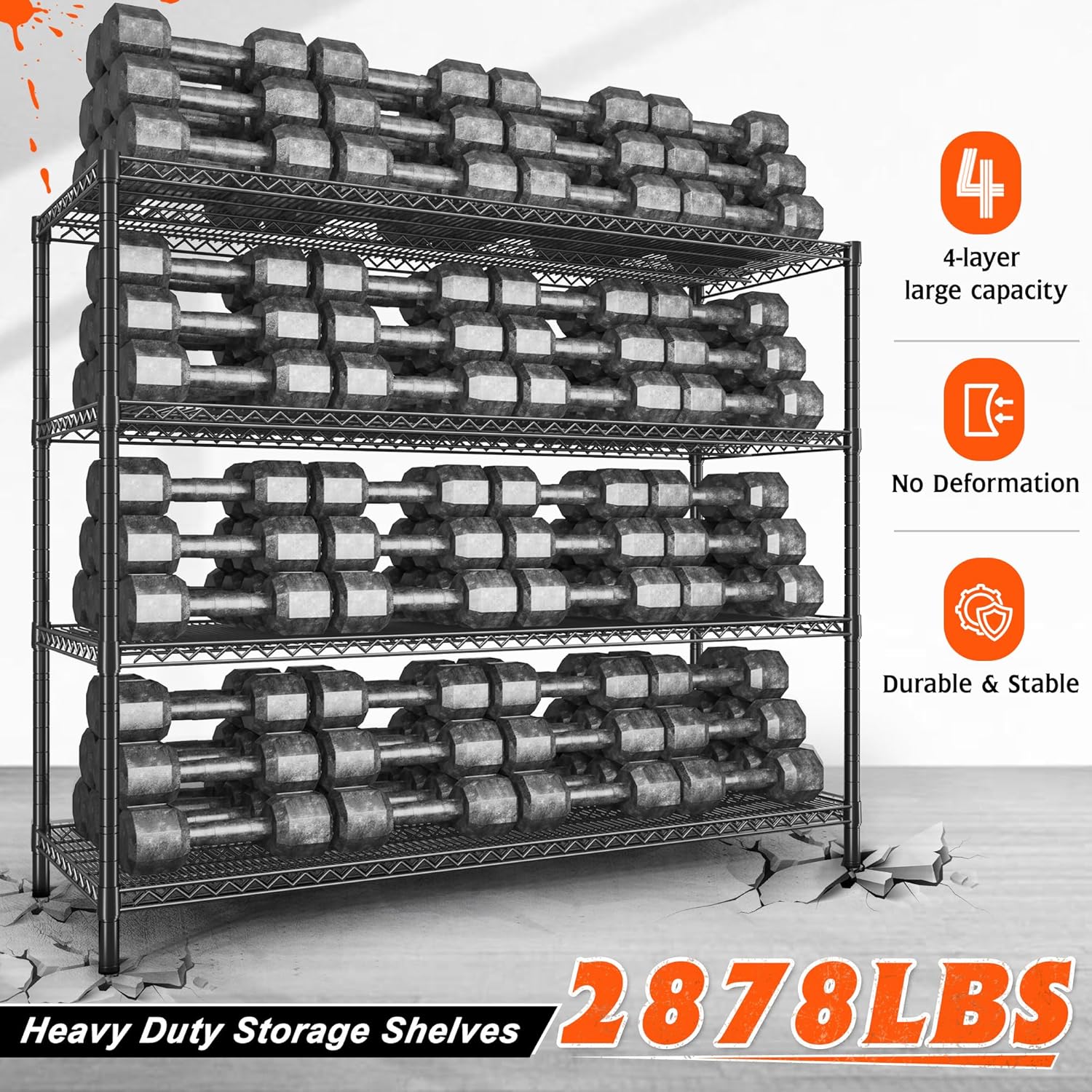 REIBII 60" W Storage Shelves 2878LBS Wire Shelving Unit with Wheels Heavy Duty Metal Shelving Adjustable Metal Shelves for Pantry,Kitchen,Garage,Basement,Business,Warehouse,60”W ×24”D×65.3”H - NestledHome