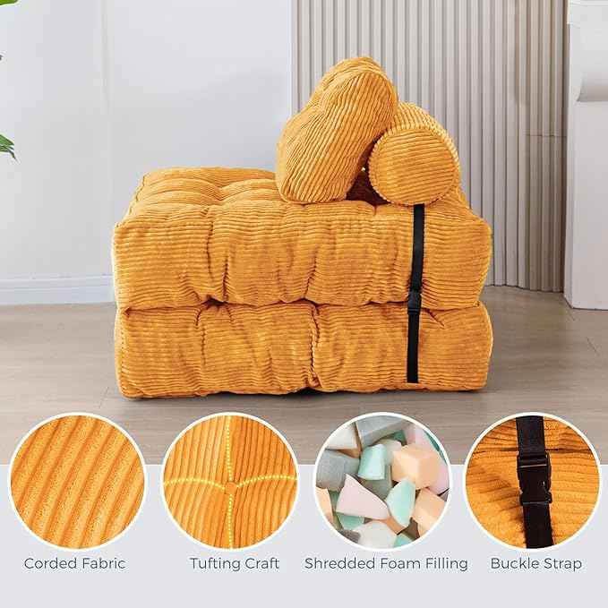 MAXYOYO Folding Sofa Bed, Convertible Sleeper Chair with Pillow Foldable Mattress with Back Support, Portable Fold Out Chair Bed Comfy Floor Sofa Lounge for Living Room Bedroom Apartment