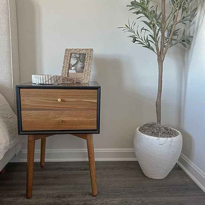 Nathan James Harper Modern Nightstand Side Accent or End Table with Storage Drawer, Set of 2, Black/Brown