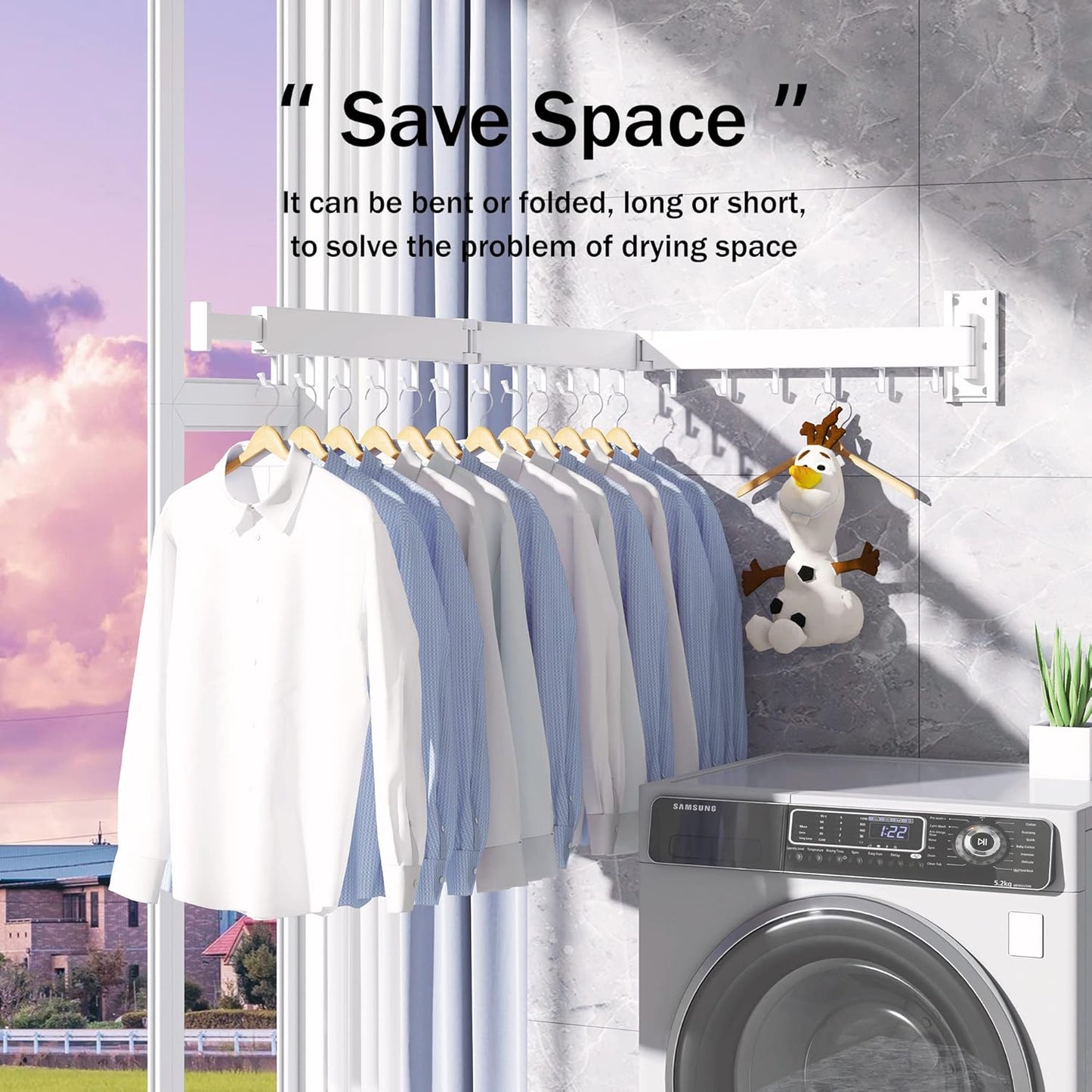 Clothes Drying Rack Wall Mounted,Drying Rack Clothing,Laundry Drying Rack Wall Mount,Collapsible Drying Racks for Laundry,Retractable,Foldable,Clothes Hanger Rack,Clothes Dryer Rack,White Color - NestledHome