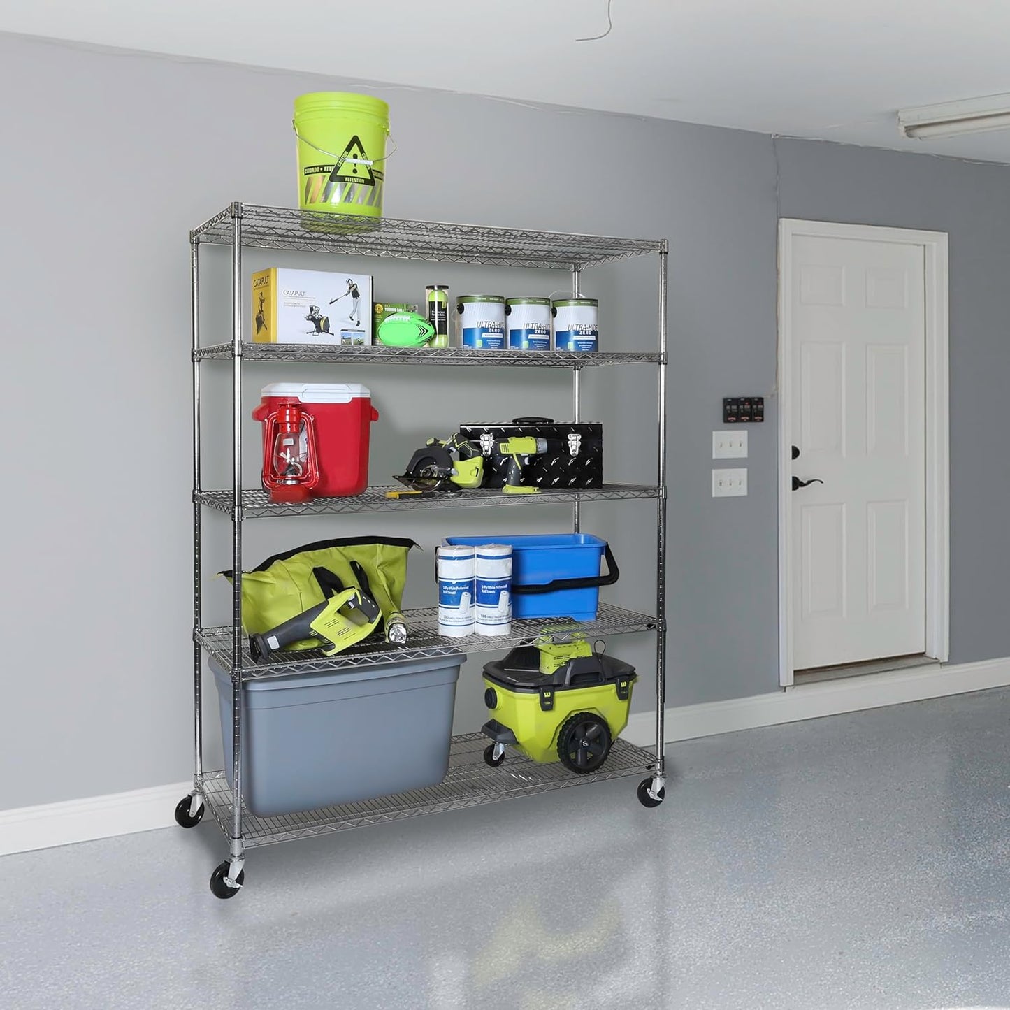 Seville Classics UltraDurable Heavy Duty NSF Solid Steel Wire Rack Storage Unit Wheels, 5-Tier Shelving, 60" W x 24" D - NestledHome