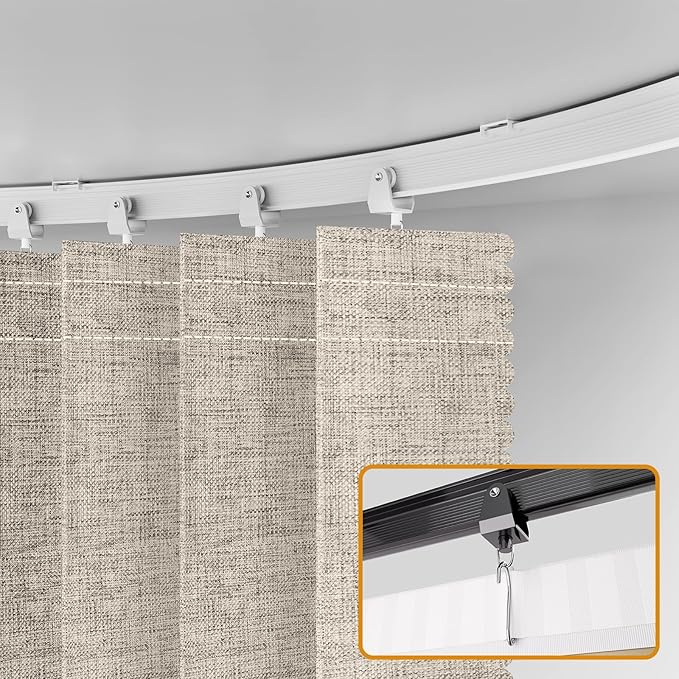 Accordion Partition Curtain with Ceiling Track - Space-Saving Room Divider, Tool-Free Installation(Off-White 100" W x 84" L-Pack of 1)