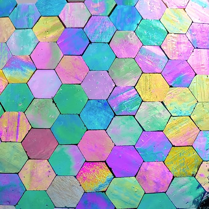 100 pcs Hexagon Iridescence Stained Glass Pieces Mosaics Tiles for Crafts Bulk, Hand Precut Mosaic for Bee Honeycombs, Mosaic Kits for Adults